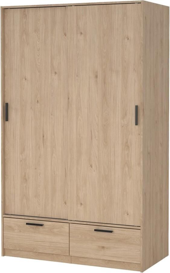 Hioshop Line kledingkast 2 deuren 2 laden okkernoot decor.