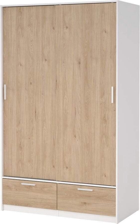 Hioshop Line kledingkast 2 deuren 2 laden okkernoot decor wit.