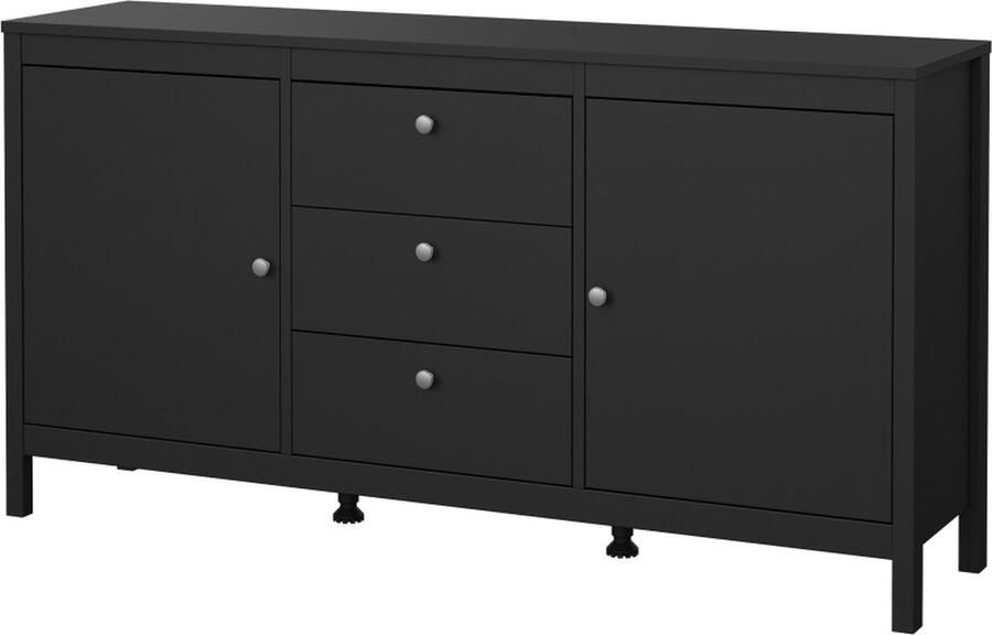 Hioshop Madrid dressoir 2 deuren 3 laden zwart mat.
