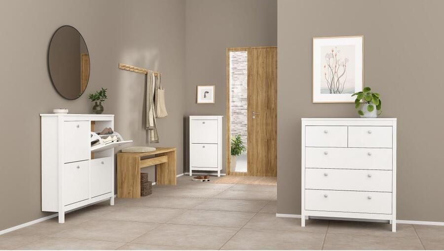 Hioshop Madrid schoenenkast 2 kleppen wit.