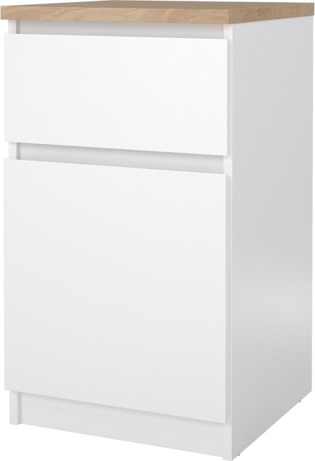 Hioshop Naia nachtkastje deur omkeerbaar 1 deur 1 lade okkernoot decor wit hoog glans.