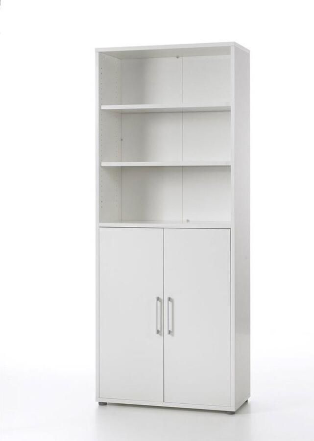 Hioshop Prisme kantoorbenodigdheden 2 planken 2 deuren wit.