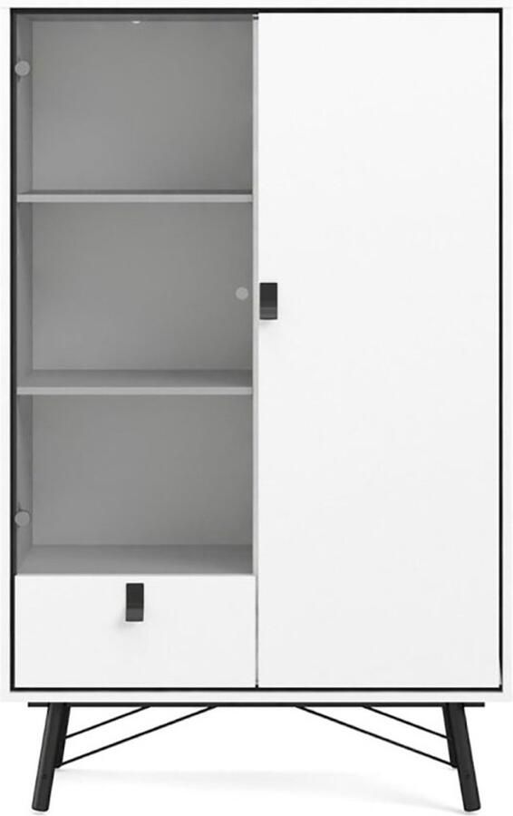 Hioshop Rye vitrinekast 1 glazen deur 1 deur 1 lade mat wit.