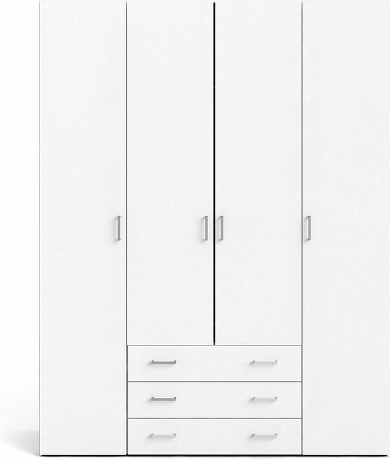 Hioshop Spell kledingkast 4 deuren en 3 lades wit.