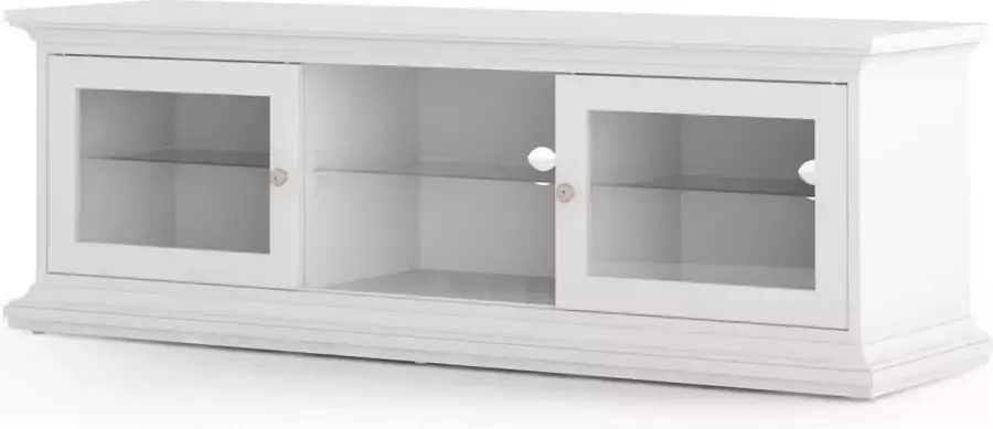 Hioshop Venedig TV-meubel 2 glazen deuren en 1 glazen legger wit.