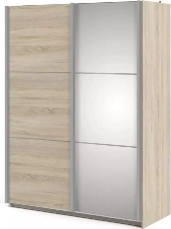 Hioshop Veto kledingkast B 2 deurs met 1 spiegel H200 cm x B150 cm eikenstructuur decor.