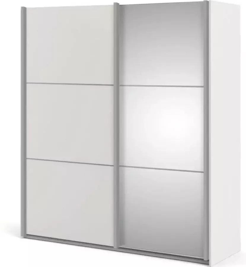Hioshop Veto kledingkast D 2 deurs met 1 spiegel H200 cm x B182 cm wit essendecor.