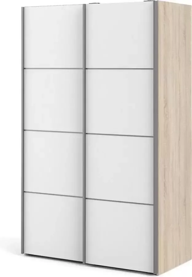 Hioshop Veto Schuifdeurkast 2 deuren breed 122 cm eiken decor wit. - Foto 2