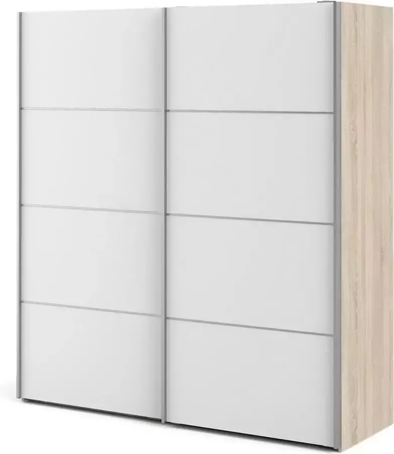 Hioshop Veto Schuifdeurkast 2 deuren breed 183 cm eiken decor wit. - Foto 3