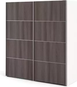 Hioshop Veto Schuifdeurkast 2 deuren breed 183 cm wit eiken decor.