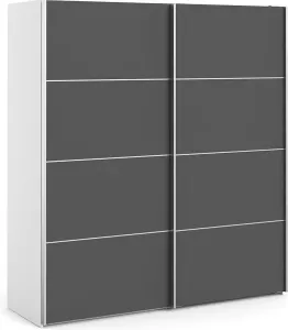 Hioshop Veto Schuifdeurkast 2 deuren breed 183 cm wit grijs.