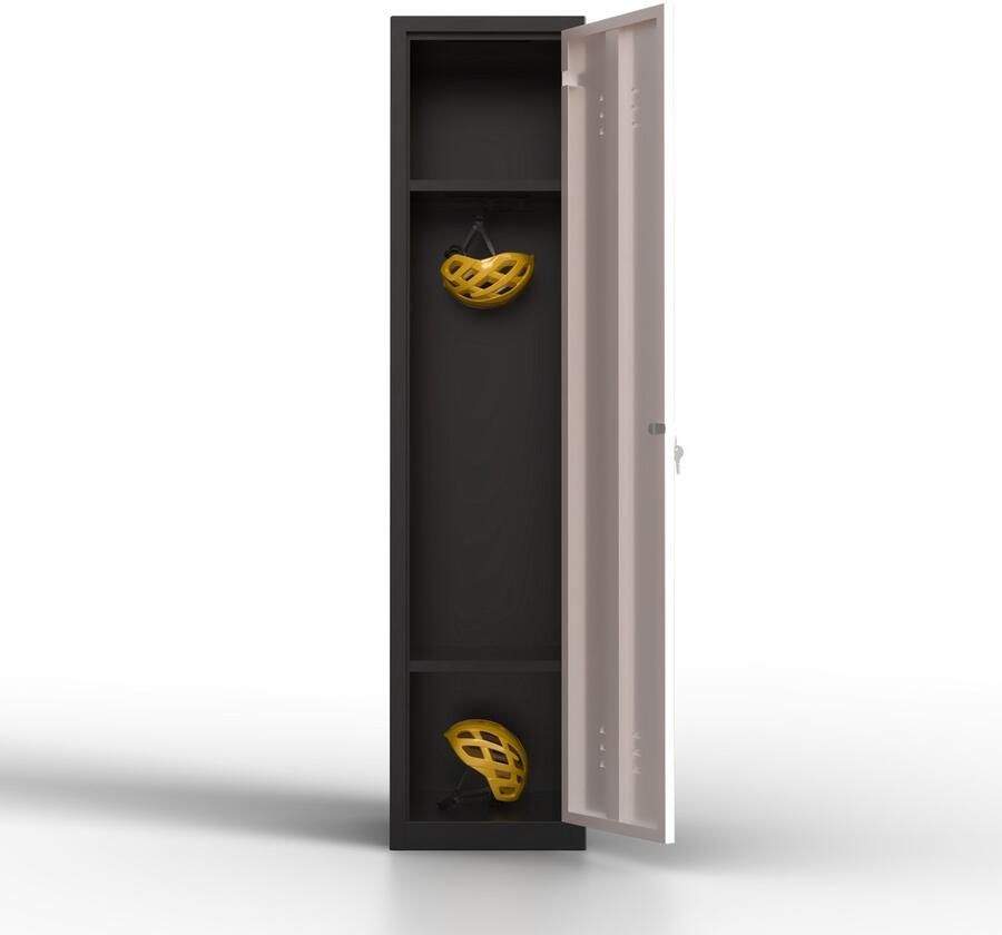TwinThink Metalen lockerkast 1 deuren lockerkast met sleutel wit en zwart 165 x 40 x 40 cm draaideurkast voor kleedkamer of kantoor