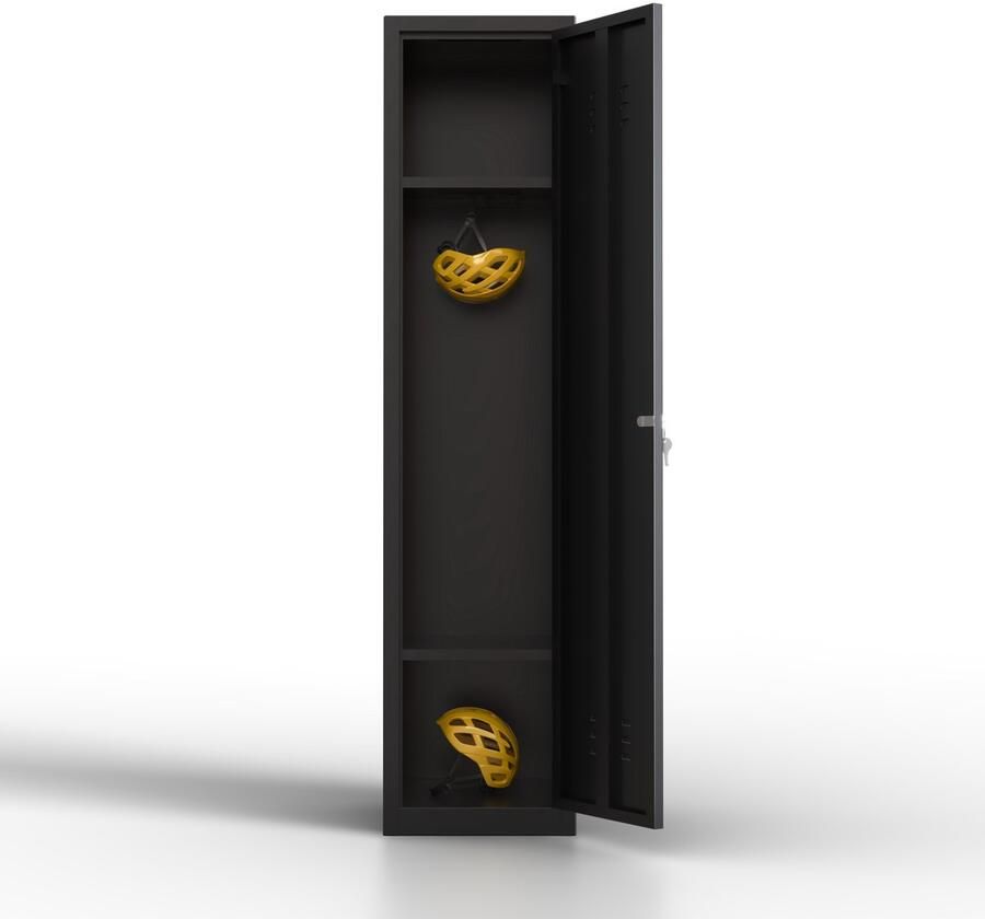 TwinThink Metalen lockerkast 1 deuren lockerkast met sleutel zwart 165 x 40 x 40 cm draaideurkast voor kleedkamer of kantoor