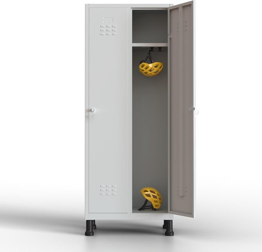 TwinThink Metalen lockerkast 2 deuren lockerkast met sleutel grijs 180 x 65 x 40 cm draaideurkast voor kleedkamer of kantoor