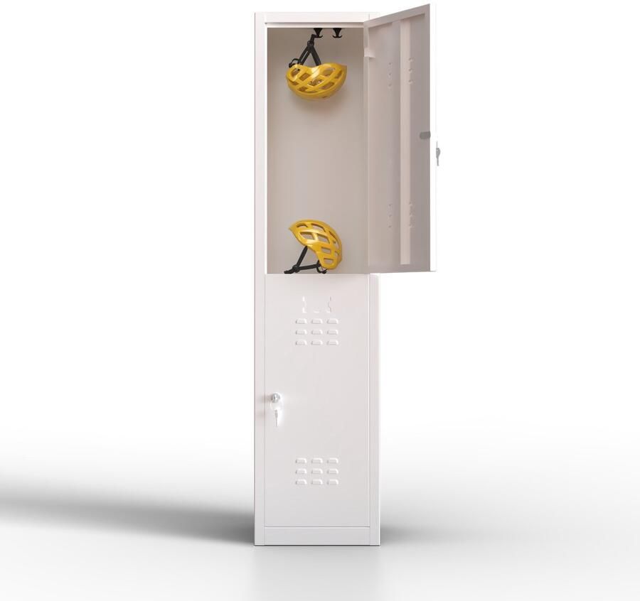 TwinThink Metalen lockerkast 2 deuren lockerkast met sleutel wit 165 x 40 x 40 cm draaideurkast voor kleedkamer of kantoor