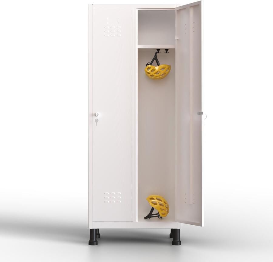 TwinThink Metalen lockerkast 2 deuren lockerkast met sleutel wit 180 x 65 x 40 cm draaideurkast voor kleedkamer of kantoor