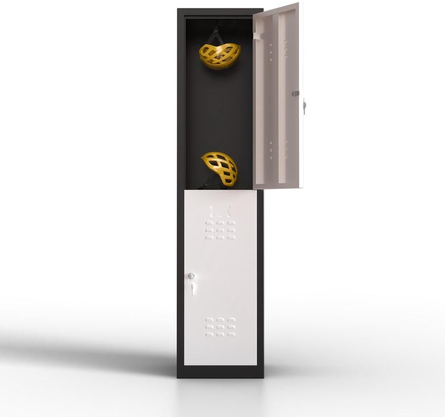 TwinThink Metalen lockerkast 2 deuren lockerkast met sleutel wit en zwart 165 x 40 x 40 cm draaideurkast voor kleedkamer of kantoor