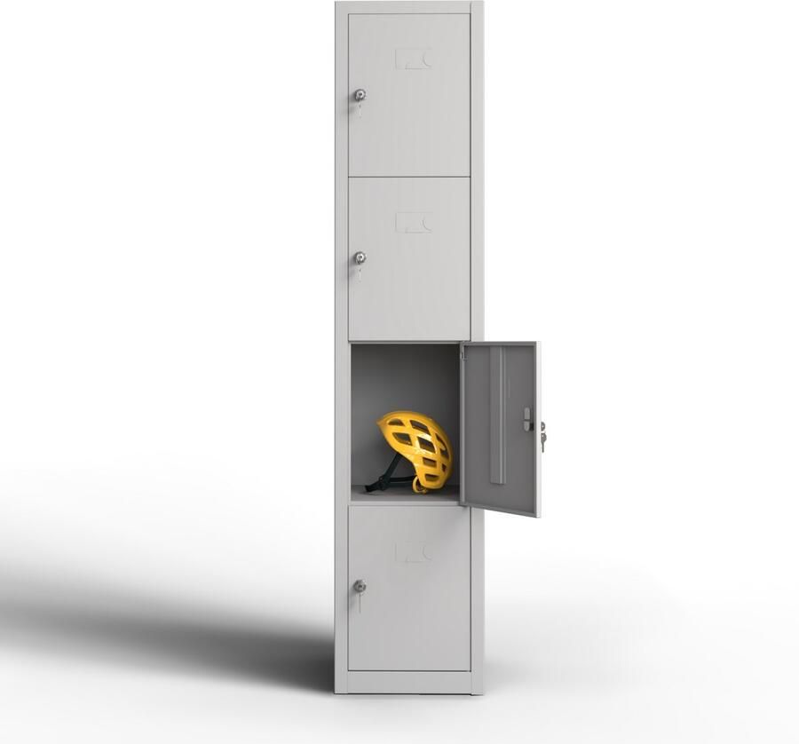 TwinThink Metalen lockerkast 4 deuren lockerkast met sleutel grijs 165 x 33 x 40 cm draaideurkast voor kleedkamer of kantoor