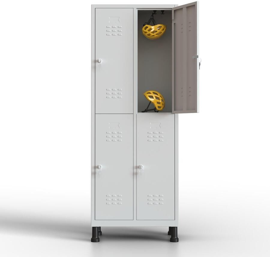 TwinThink Metalen lockerkast 4 deuren lockerkast met sleutel grijs 180 x 65 x 40 cm draaideurkast voor kleedkamer of kantoor