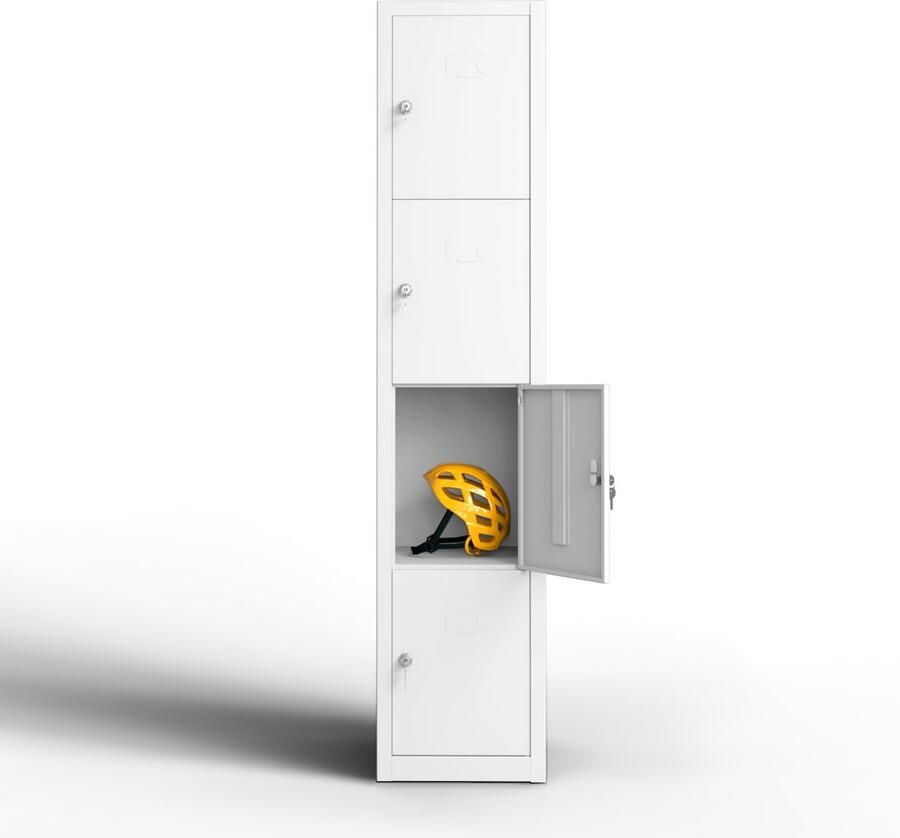 TwinThink Metalen lockerkast 4 deuren lockerkast met sleutel wit 165 x 33 x 40 cm draaideurkast voor kleedkamer of kantoor