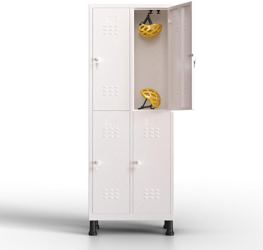 TwinThink Metalen lockerkast 4 deuren lockerkast met sleutel wit 180 x 65 x 40 cm draaideurkast voor kleedkamer of kantoor