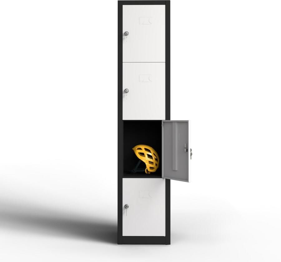 TwinThink Metalen lockerkast 4 deuren lockerkast met sleutel wit en zwart 165 x 33 x 40 cm draaideurkast voor kleedkamer of kantoor