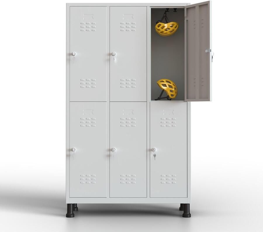 TwinThink Metalen lockerkast 6 deuren lockerkast met sleutel grijs 180 x 97 x 40 cm draaideurkast voor kleedkamer of kantoor
