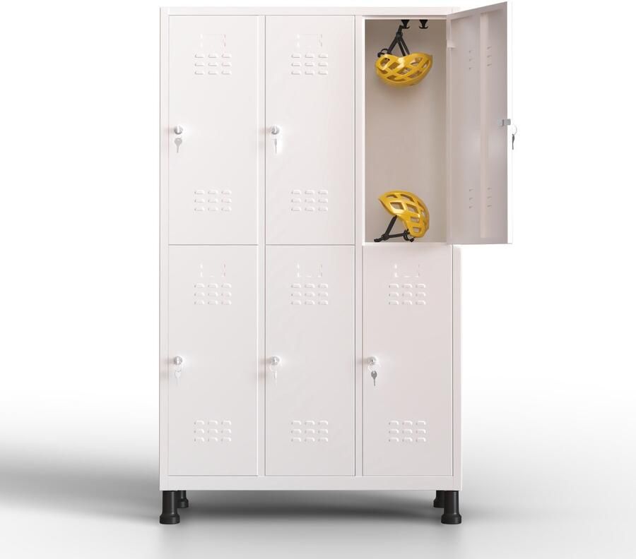 TwinThink Metalen lockerkast 6 deuren lockerkast met sleutel wit 180 x 97 x 40 cm draaideurkast voor kleedkamer of kantoor