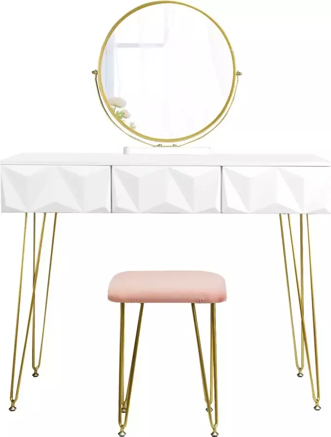 Twire Kaptafel Fluwelen Kruk – Make-up Tafel – Bureau Met Spiegel – Bureau – Toilettafel – Kaptafel Kruk