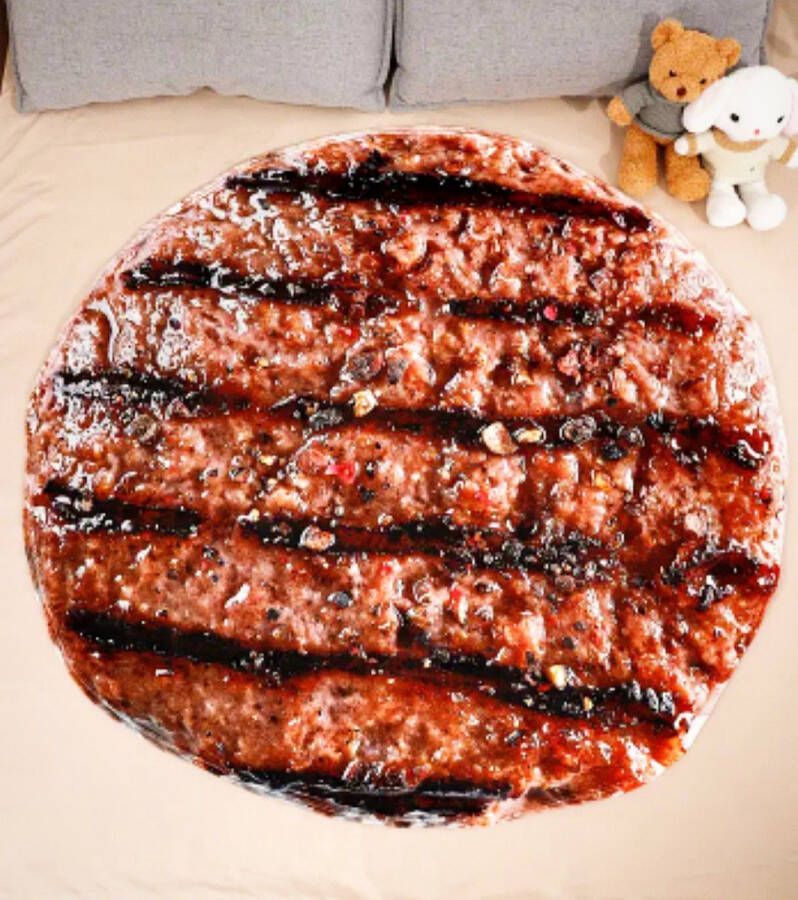 Two Ravens [ ] Hamburger Patty Deken Fleece Deken met Hamburger Print Dekentje voor op de bank 1.50 x 1.50 m Origineel Cadeau Blanket