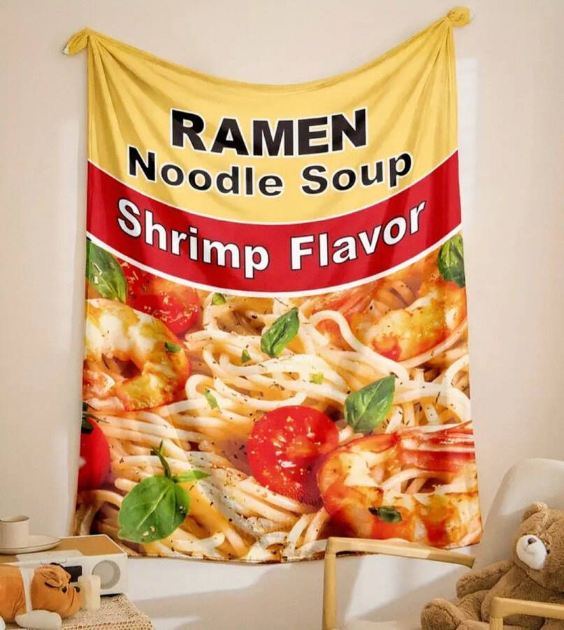 Two Ravens [ ] Pakje Ramen Soep Deken Fleece Deken met Pakje Ramen Soep Print Dekentje voor op de bank 2.00 x 1.50 m Origineel Cadeau Blanket