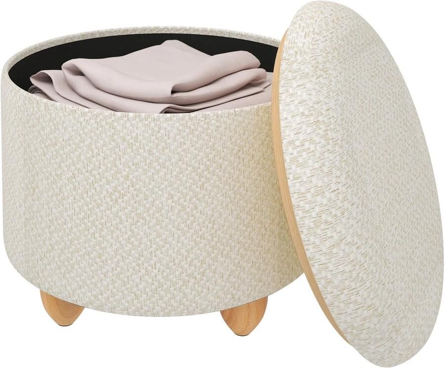 TX Store Multifunctionele Poef Voetenbank met Opbergruimte Zitkubus Gestoffeerde Kruk Meubelopbergdoos Crème Wit Ø39x33 cm