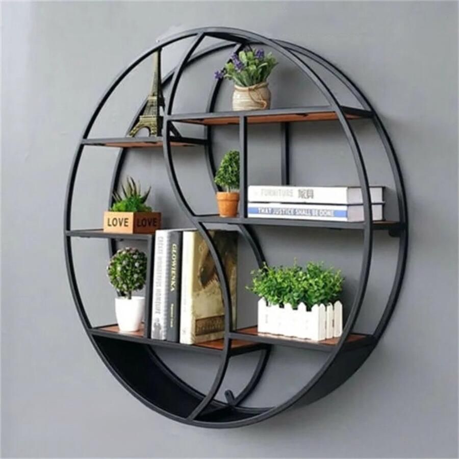 TX Store Wanddecoratie Wandrek Rond Moderne huiskamer decoratie Muurdecoratie Opbergrek 80 x 12 x 80 cm Iron Wood