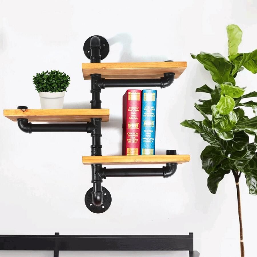 TX Store wandplanken 3 lagen industrieel wandrek set