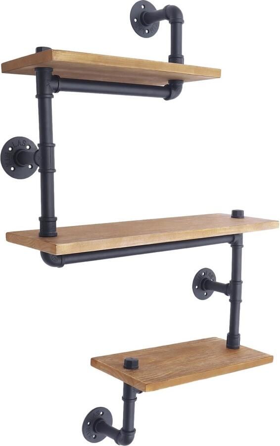 TX Store Wandplanken Wandrek Industrieel 3 planken 40 60 40 cm lang hout set