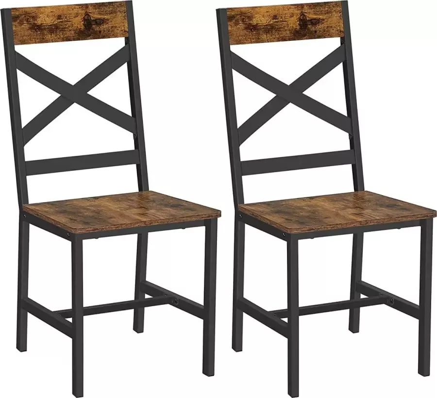 Eetkamerstoelen set van 2 keukenstoelen met metalen frame ergonomisch industrieel design voor eetkamer en keuken vintage bruin-zwart