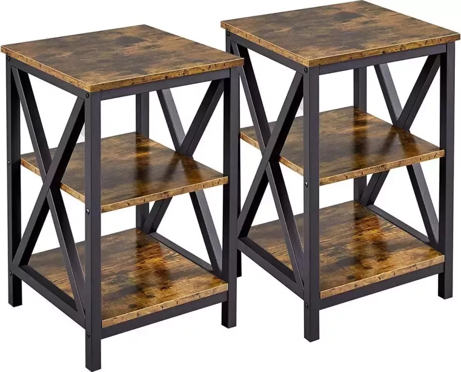 UA Furniture Nachtkastjes set van 2 bijzettafel nachtkastje opbergtafel nachtkastje met 3 planken vintage 61 cm hoog