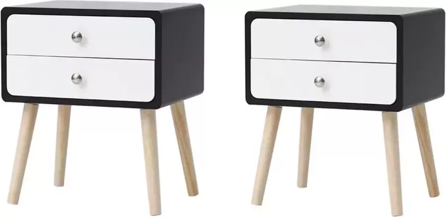 UA Furniture Nachtkastjes Set van 2 met 2 Lades Scandinavisch Nachtkastje voor Slaapkamer Woonkamer (2pcs Zwart-Wit)