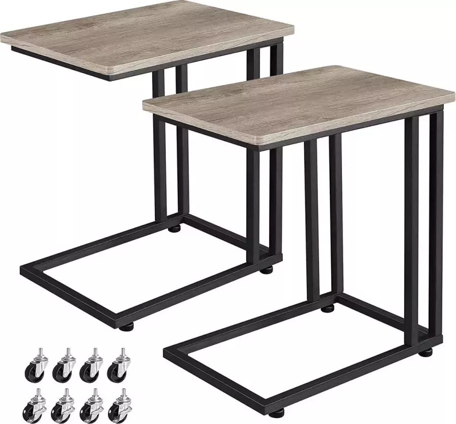 Set van 2 bedtafel bijzettafel nachtkastje ontbijt aan bed salontafel onder de bank voor slaapkamer woonkamer b x d ca: 35 x 59 5 x 50 cm grijs