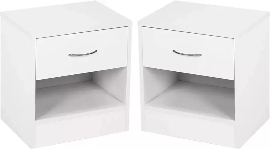 UA Furniture Set van 2 Nachtkastjes Nachtkast met lade bijzettafel Nachttafel voor Thuis Appartement 41 * 39 * 28 cm (Wit)