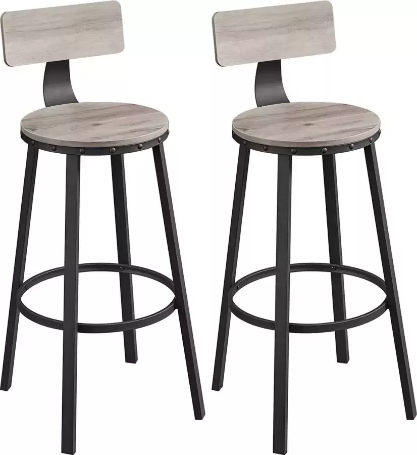 Barkruk 2-delige set barstoelen keukenstoelen met metalen frame zithoogte 73 2 cm eenvoudige montage industrieel design grijs-zwart