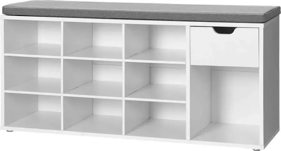 Schoenbank schoenenrek met lade en open vakken bank gestoffeerde zitting gang slaapkamer en entree 104 x 30 x 48 cm wit LHS24WT - Foto 2