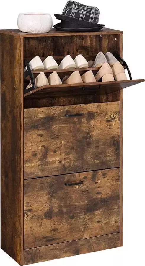 Schoenenkast met 3 vakken opbergkast perfect voor smalle gangen woonkamer slaapkamer 60 x 24 x 120 cm (l x b x h) vintage gebruik-LBC030X01