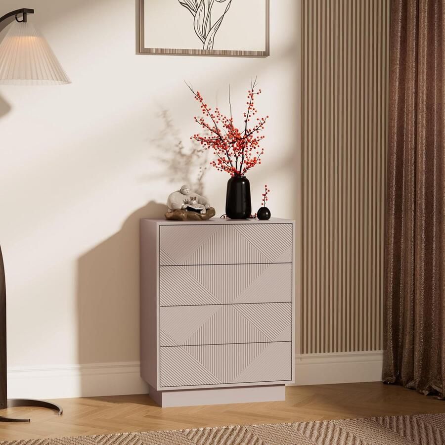 UEV ladekast met 4 laden speciaal gegraveerd oppervlak met zijdezachte touch grote opbergruimte lade met drukknop voor woonkamer en slaapkamer 60 x 33 5 x 77 5 cm Kasjmier