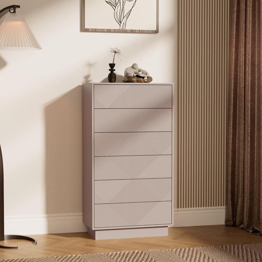 UEV ladekast met 6 laden speciaal gegraveerd oppervlak met zijdezachte touch grote opbergruimte lade met drukknop voor woonkamer en slaapkamer 60 x 33 5 x 111 cm Kasjmier