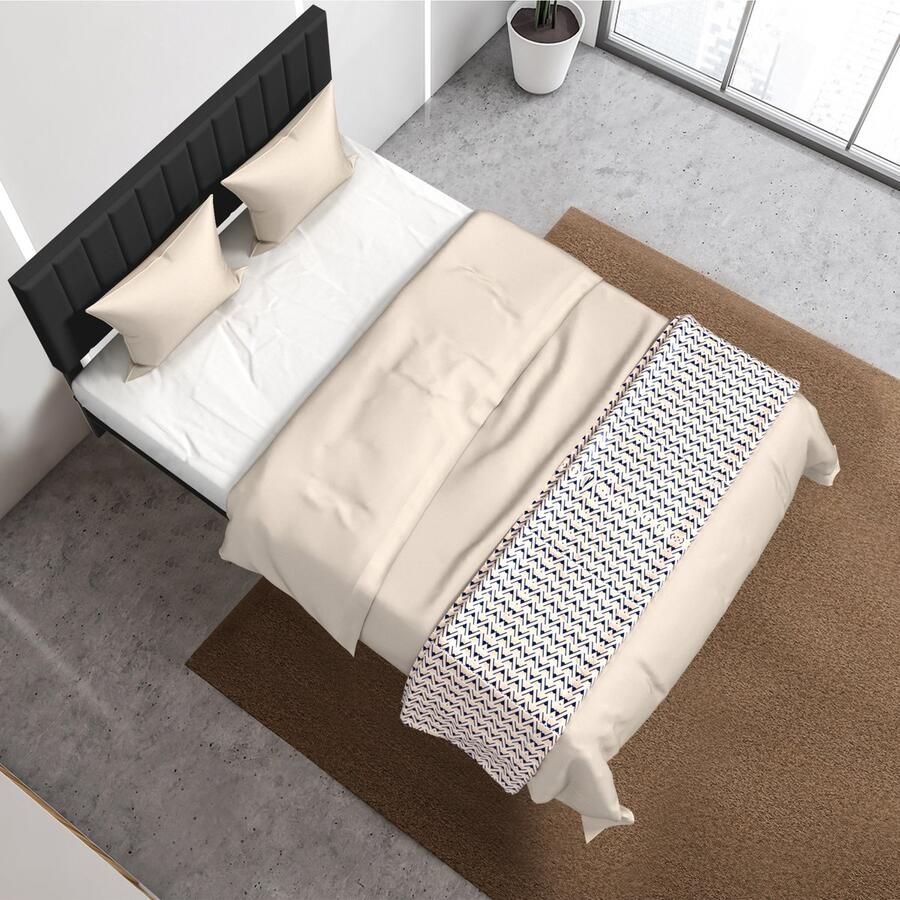 UISBERT Bedframe Met Fluwelen Hoofdeinde Zwart 140×200 cm Gestoffeerd Bedframe Met Knopenlook Platformbed Met Houten Lattenbodem Tweepersoonsbed Voor Volwassenen In Een Modern Design