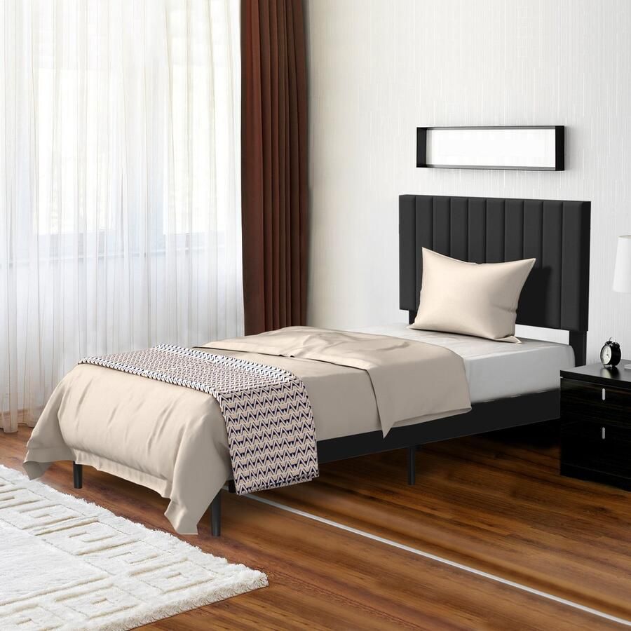 UISBERT Bedframe Met Fluwelen Hoofdeinde Zwart 90×200 cm Platformbed Met Houten Lattenbodem Tweepersoonsbed Voor Volwassenen In Een Modern Design