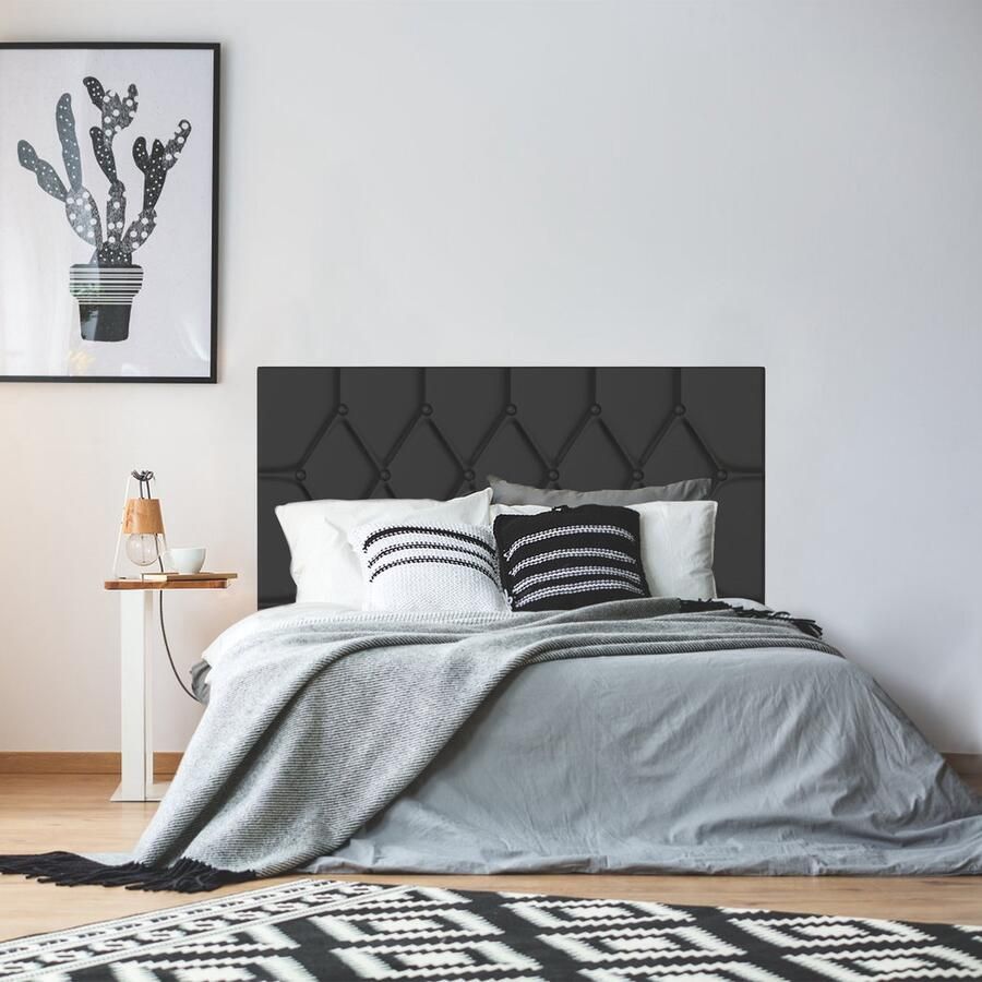 UISBERT Bedframe Met Leren Hoofdeinde Zwart 140×200 cm Platformbed Met Houten Lattenbodem Bedframe Voor Slaapkamer Gastenkamer Minimalistisch Tweepersoonsbed