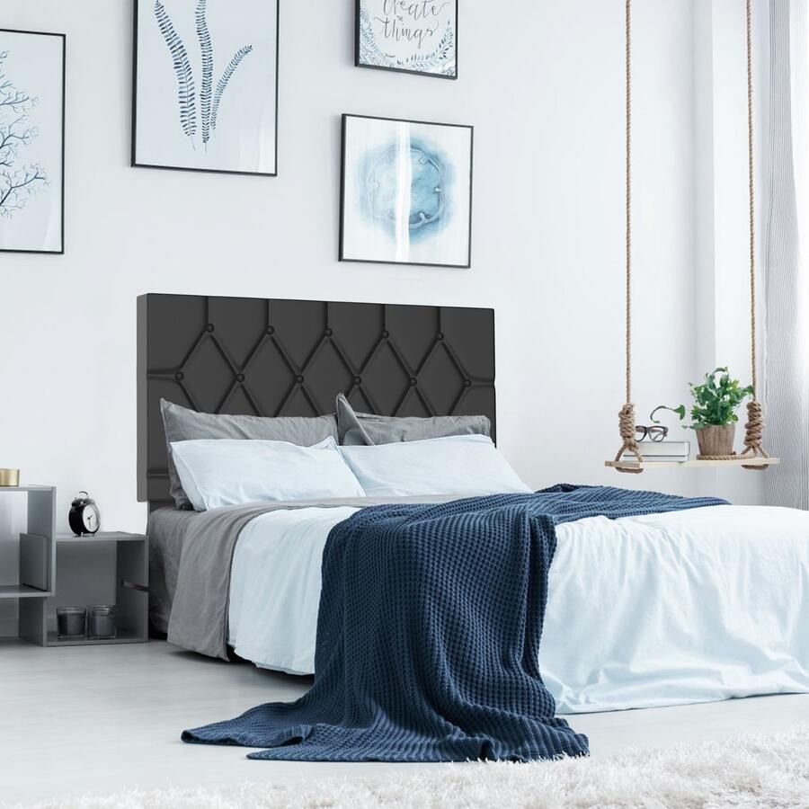 UISBERT Bedframe Met Leren Hoofdeinde Zwart 160×200 cm Platformbed Met Houten Lattenbodem Bedframe Voor Slaapkamer Gastenkamer Minimalistisch Tweepersoonsbed