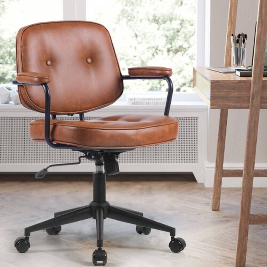 UKMC Ergonomische Bureaustoel met armleuningen Lederlook Vintage Bruin - Foto 1